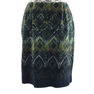 J.Jill Green Blue Argyle Print Pencil Skirt‎ Womens Small Petite Lined
